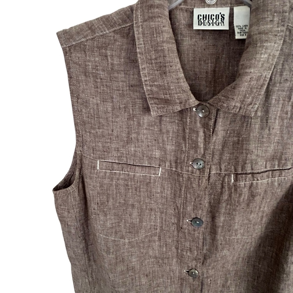 CHICO'S Linen Button TOP Shirt & PANTS Crop 3 XL 16 Beach Lagenlook Set Outfit - Picture 3 of 16